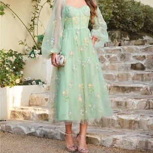 Elegant Green Floral Dress